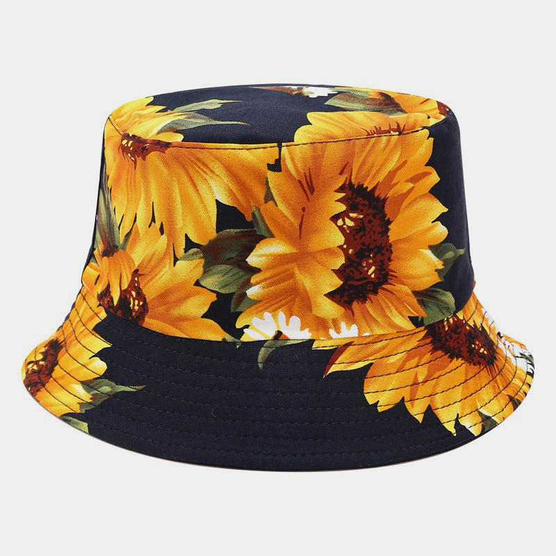BK00074 Sunflower Printed Reversible Women's Bucket Hat