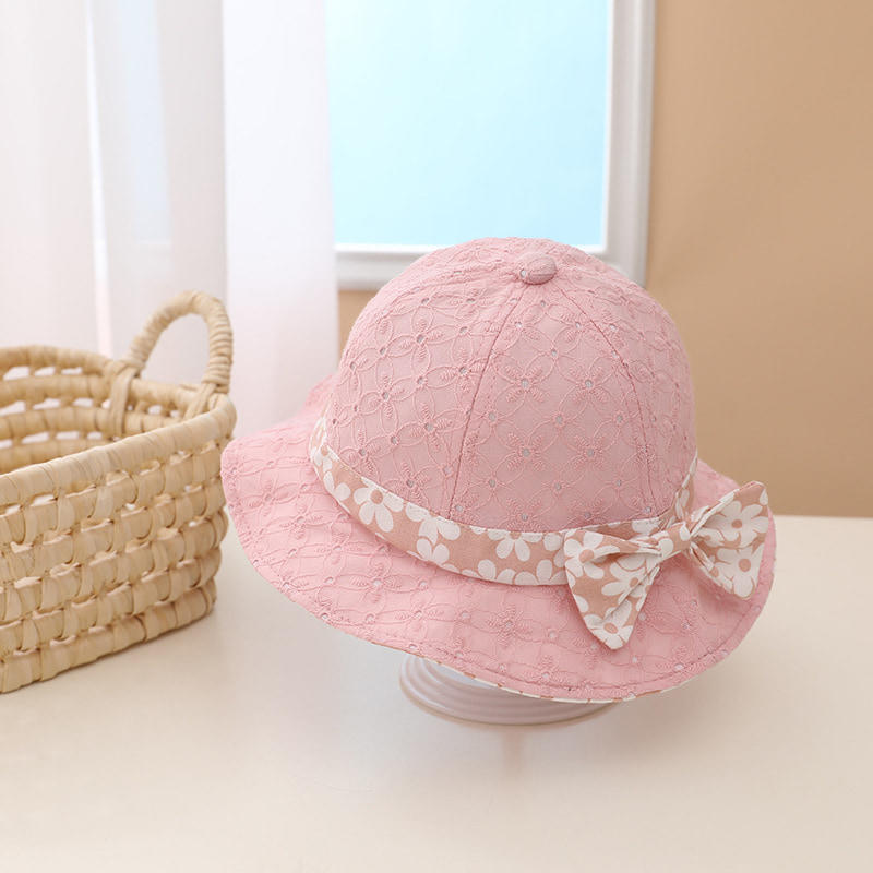 BK00012 Sweet Printed Bow Lace Girl Kids Bucket Hat