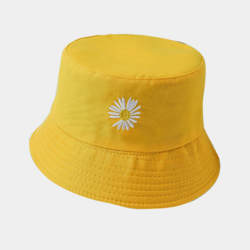 BK00019 Small Double Daisy Short Eaves Sun Block Bucket Hat