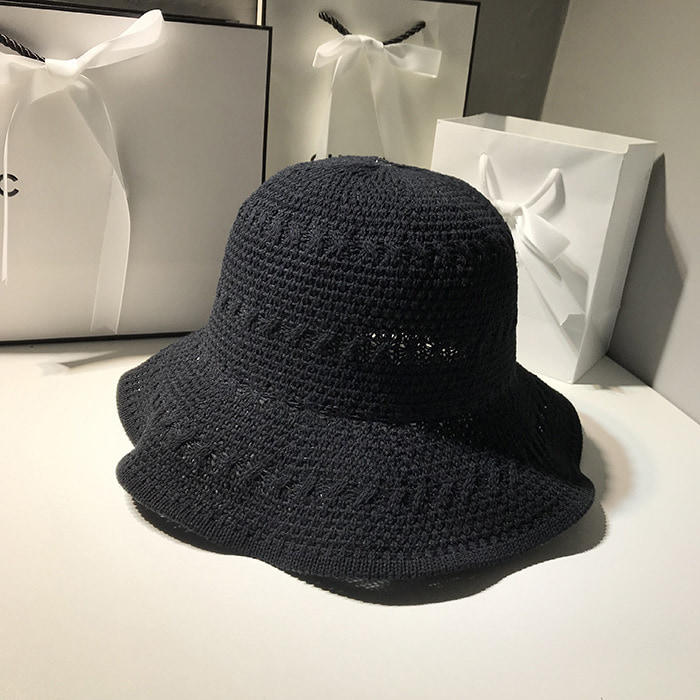 BK00038 Knitted Hollow Breathable Cotton Yarn Bucket Hat