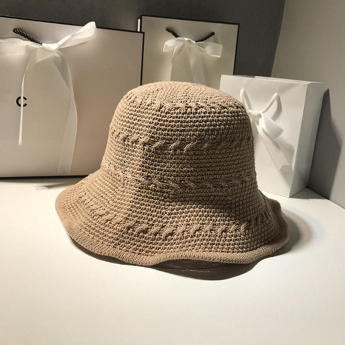 BK00038 Knitted Hollow Breathable Cotton Yarn Bucket Hat