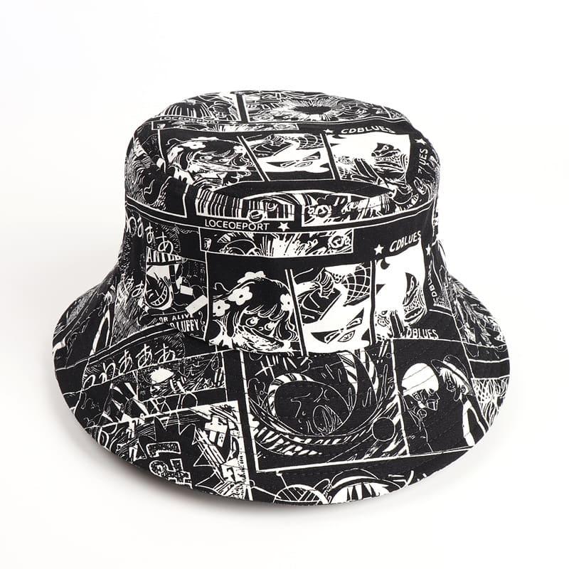 BK00051 Black And White Pirate King Pattern Bucket Hat