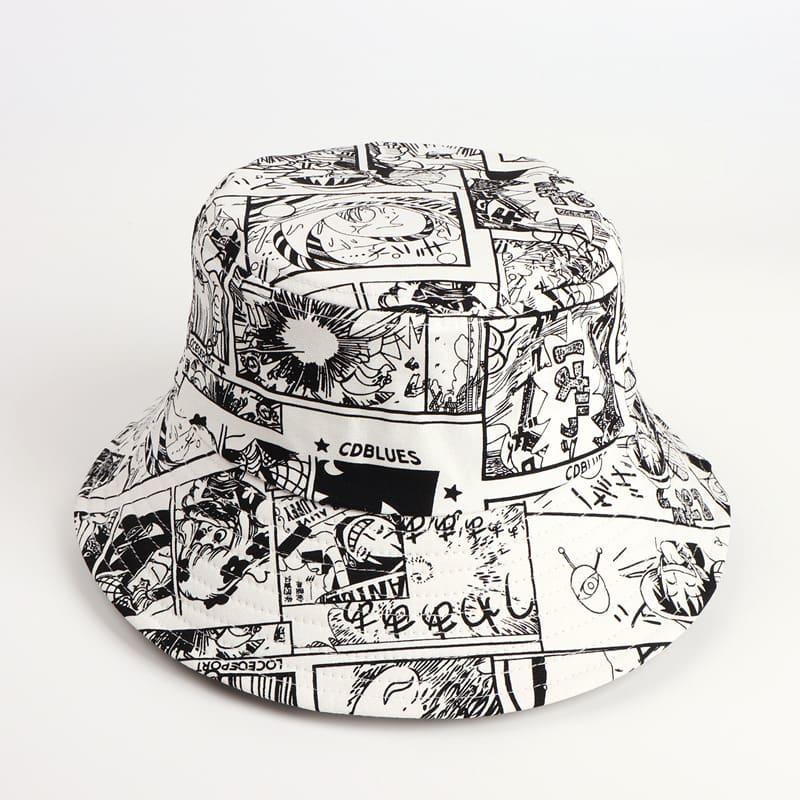 BK00051 Black And White Pirate King Pattern Bucket Hat