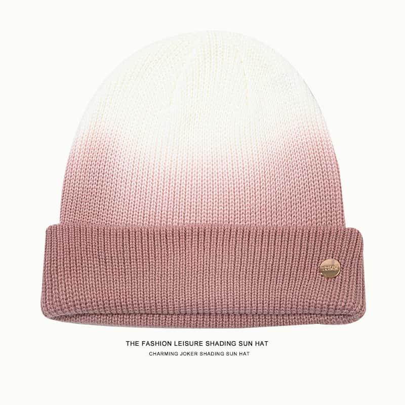 H00009 Stripe Gradient Tie-dye Knitted Hat In Autumn And Winter