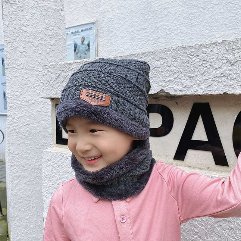 H00015 Parent-child Style Fleece Knitted Hat