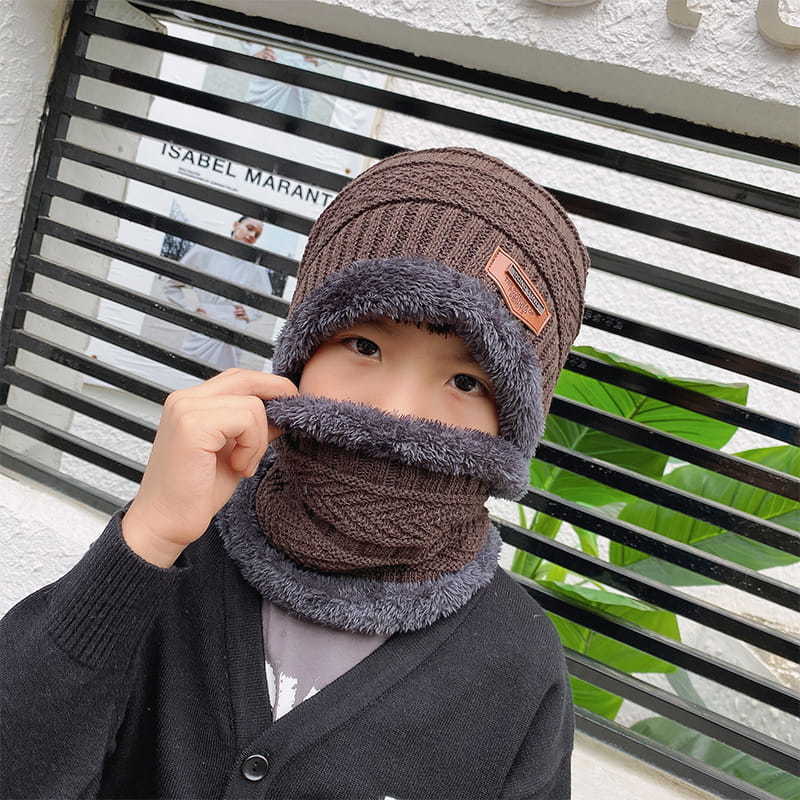 H00015 Parent-child Style Fleece Knitted Hat