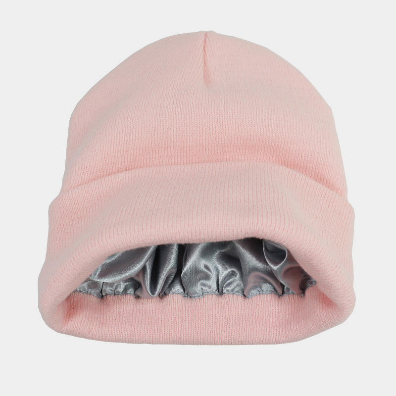 H00023 Satin Lining Solid Color Adult Knitted Hat
