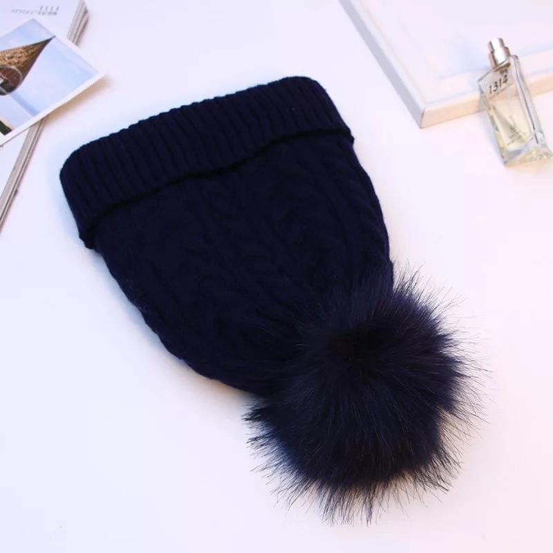 H00027 Double Layer Twist Knitted Hair Ball Hat
