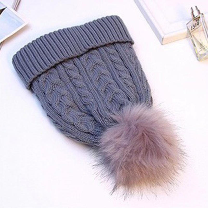 H00027 Double Layer Twist Knitted Hair Ball Hat