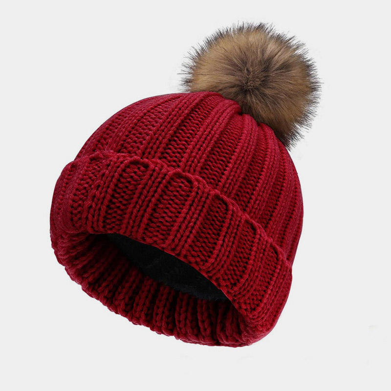 H00025 Adult Multi-color Knitted Hairball Hat
