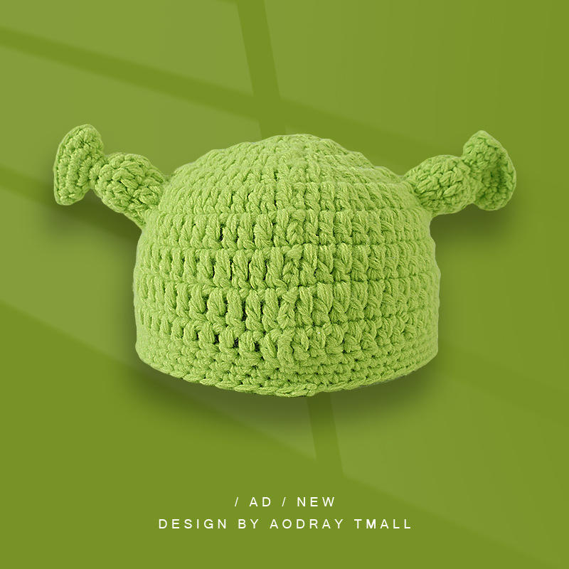 H00054 Green Shrek Pixie Pattern Adults Knitted Hat
