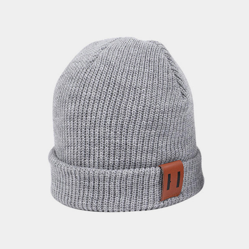 H00044 Pinstripe Leather Label Parent-child Knitted Hat
