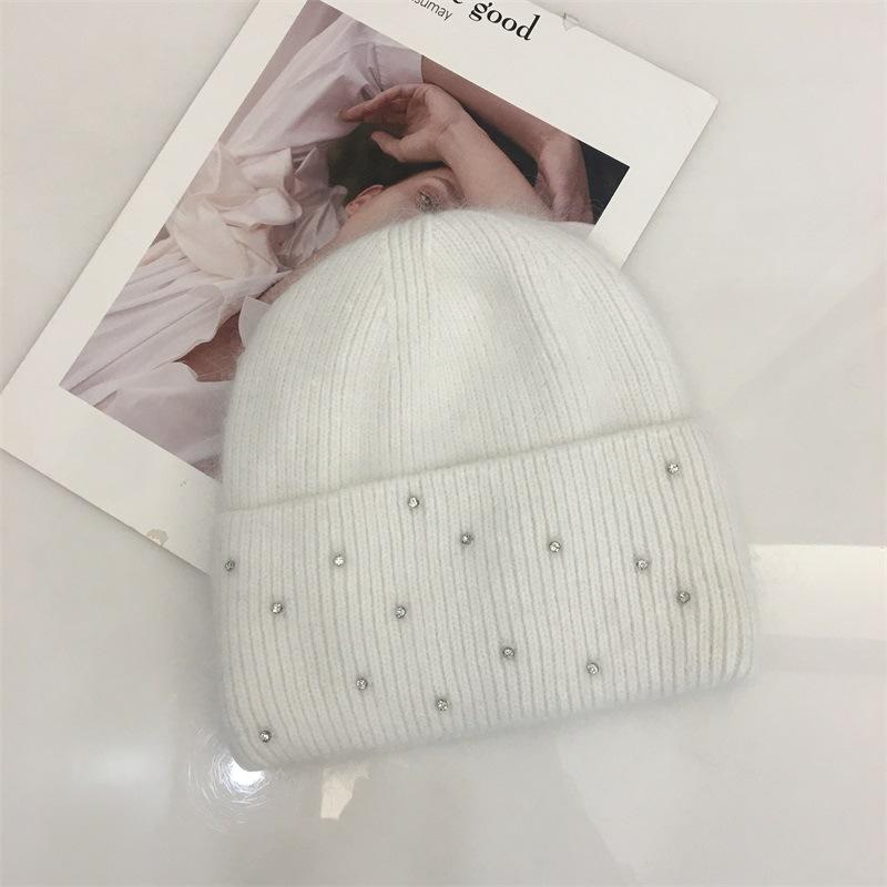 H00047 Diamond-encrusted Jewels Angora Knitted Hat