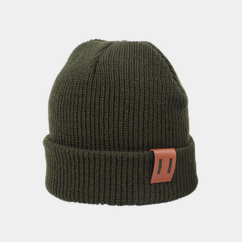 H00044 Pinstripe Leather Label Parent-child Knitted Hat