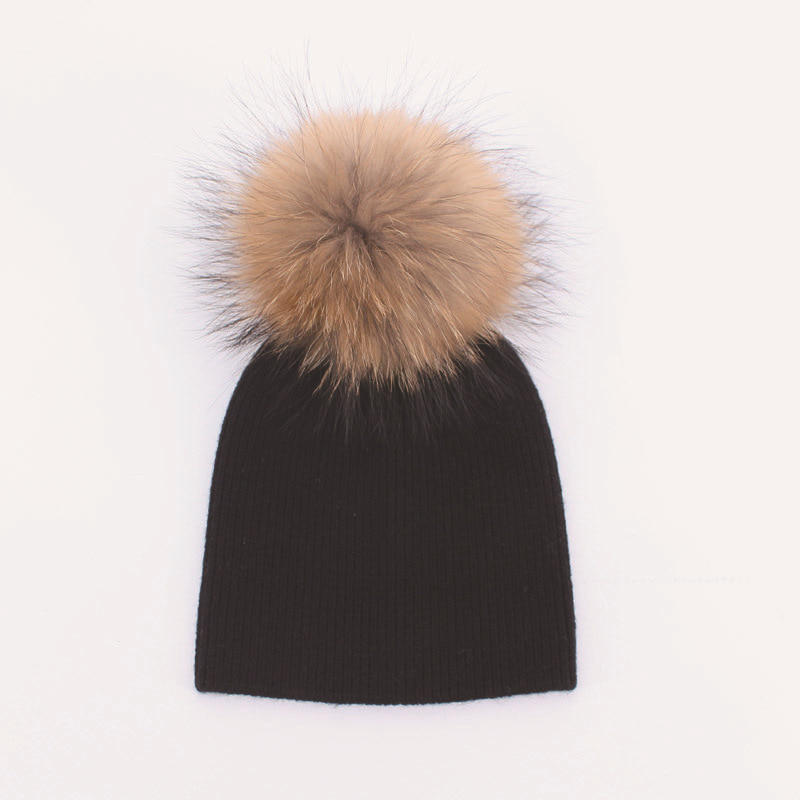 H00094 Adult Winter Rabbit Hair Knitted Hat With Real Hairball