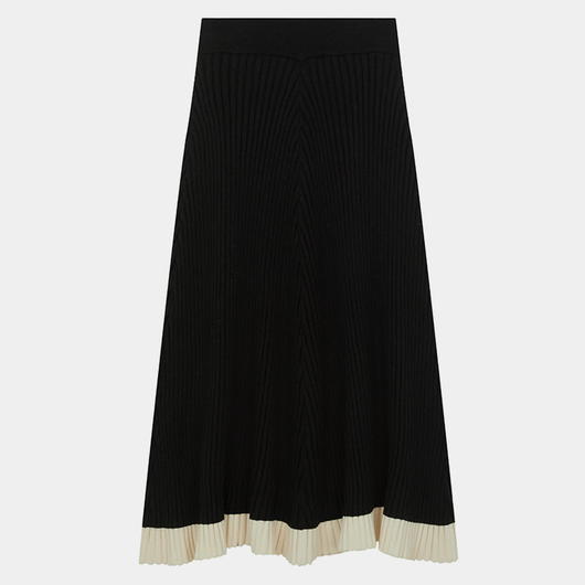 ML2234 Black A-line Knitted Skirt With Hem White Splicing