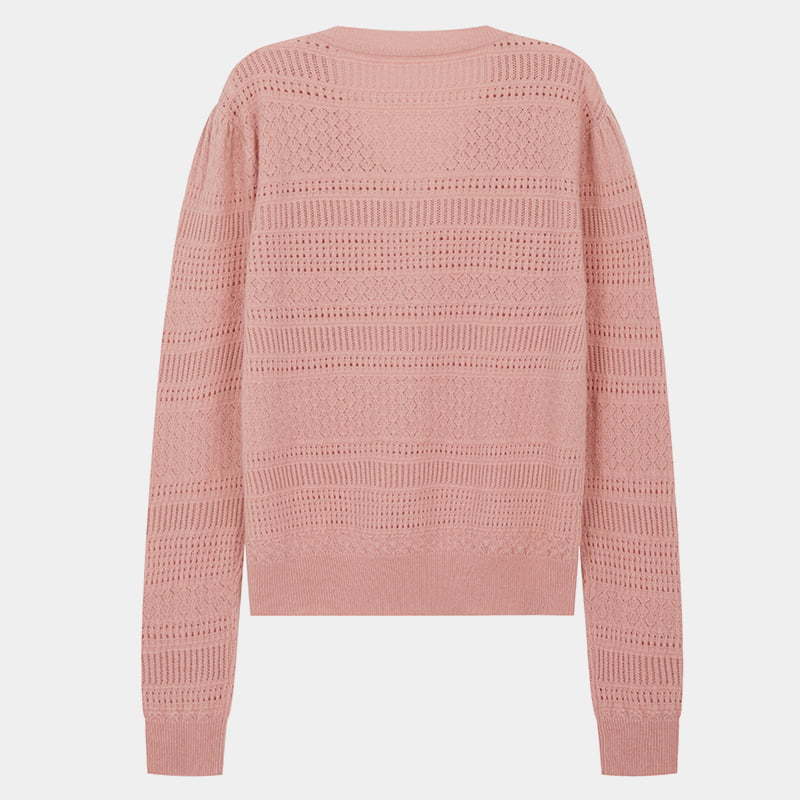 ML2202 Leather Pink Hollow Thin V-neck Knitted Jumper Sweater
