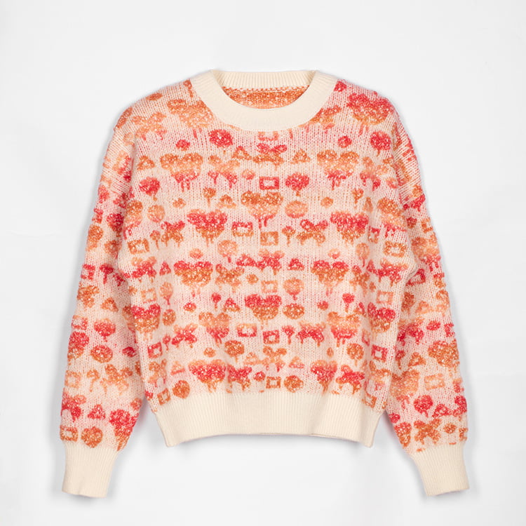 SM-K0038 Round Neck Pullover Sweater Women's Sweet Three-dimensional Pattern Knitted Jumper