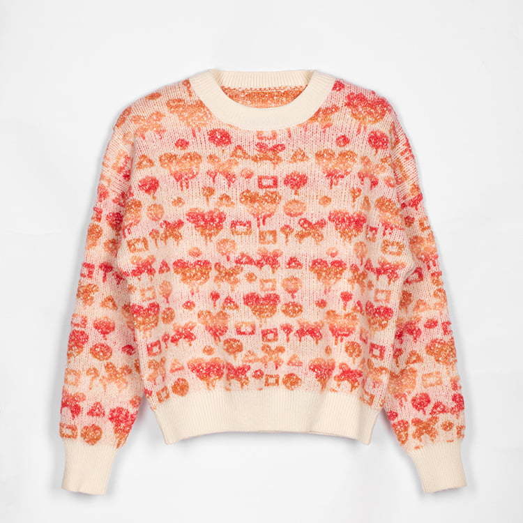 SM-K0038 Round Neck Pullover Sweater Women's Sweet Three-dimensional Pattern Knitted Jumper