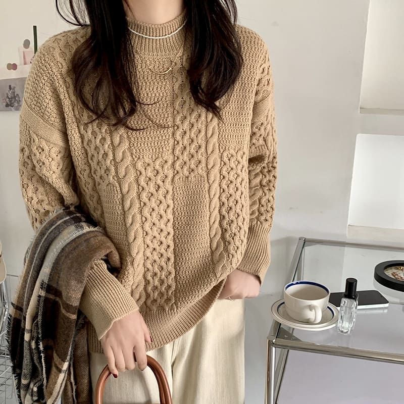 SM-K0024 Twisted Turtleneck Loose Sweater Knitted Jumper
