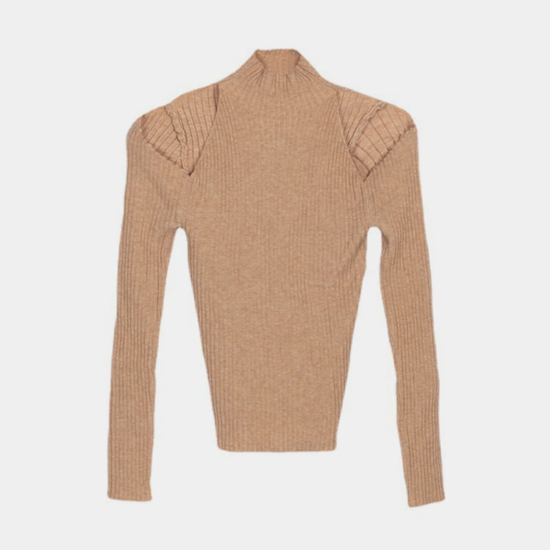 SM-K0010 Spring And Autumn Solid Color Half-high Collar Shoulder Bottom Knitted Jumper