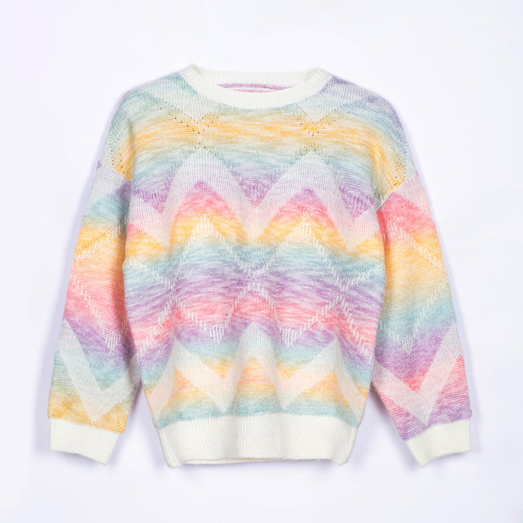 SM-K0011 Spring Autumn Rainbow Gradient Mohair Thickened Sweater Knitted Jumper