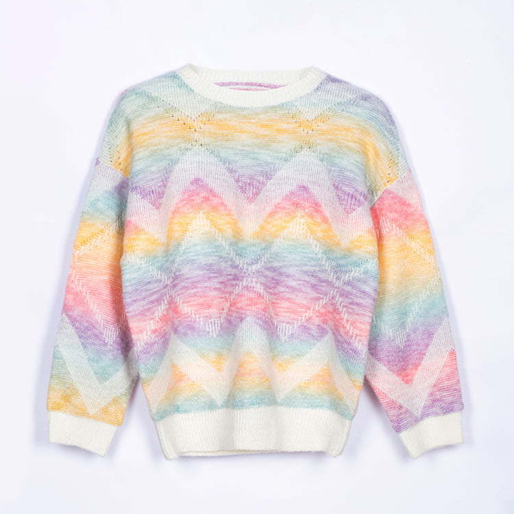 SM-K0011 Spring Autumn Rainbow Gradient Mohair Thickened Sweater Knitted Jumper