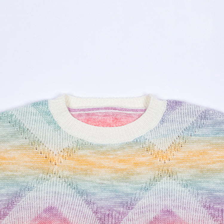 SM-K0011 Spring Autumn Rainbow Gradient Mohair Thickened Sweater Knitted Jumper