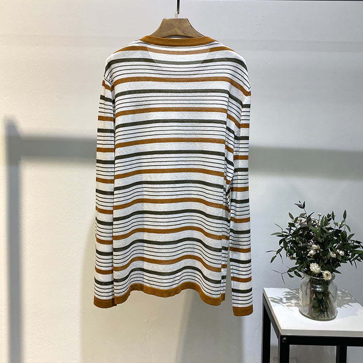 SM-K0004 Long Sleeve Crew Striped Loose Sunblock Knitted Jumper