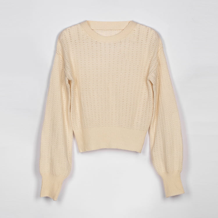 SM-K0020 Autumn Winter Wool Blend Round Neck Lantern Sleeve Women Knitted Jumper