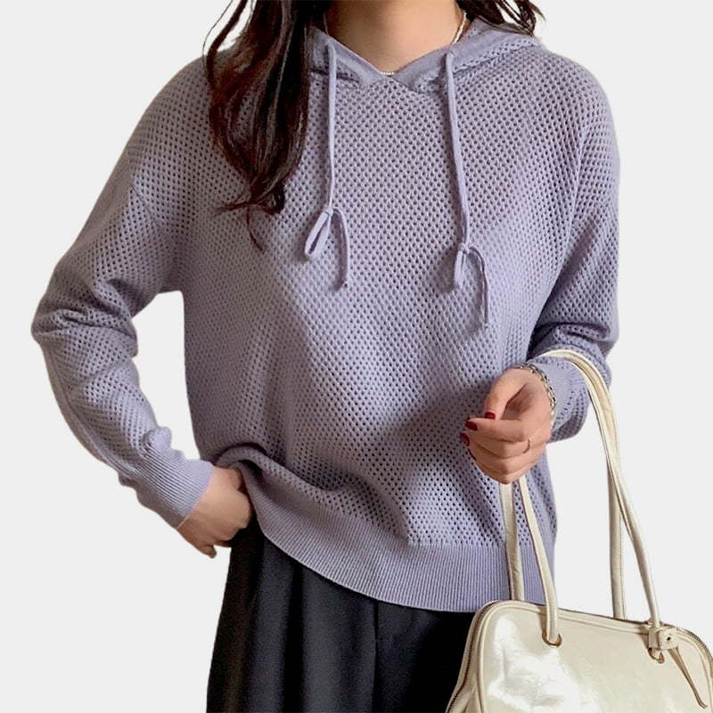 SM-K0018 Spring Hollow Hooded Sweater Women's Knitted Jumper