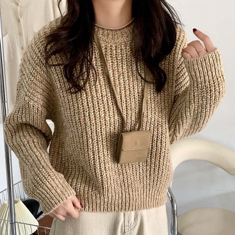 SM-K0028 Spring Lazy Crew Neck Colorful Soft Waxy Long Sleeve Knitted Jumper