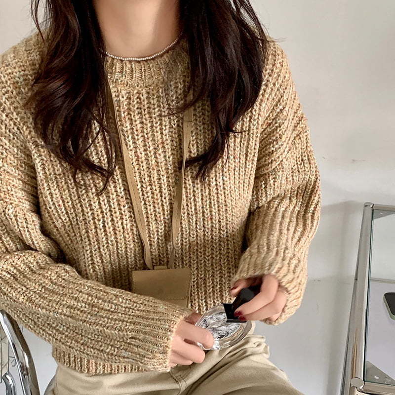 SM-K0028 Spring Lazy Crew Neck Colorful Soft Waxy Long Sleeve Knitted Jumper