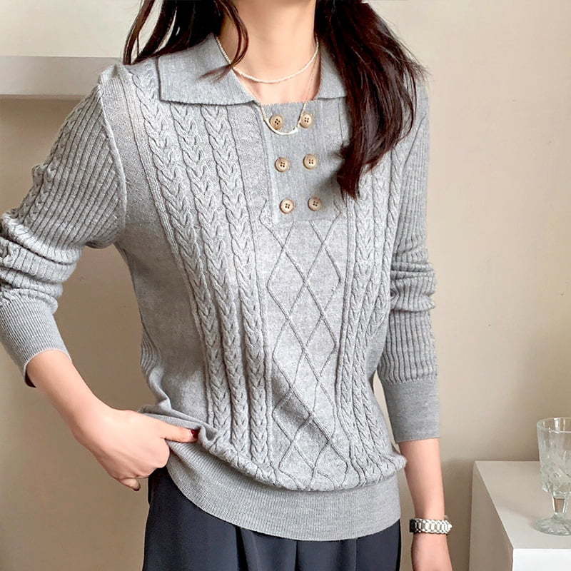 SM-K0026 Double-breasted Small Lapel Women's Commuter Long Sleeve Knitted Jumper