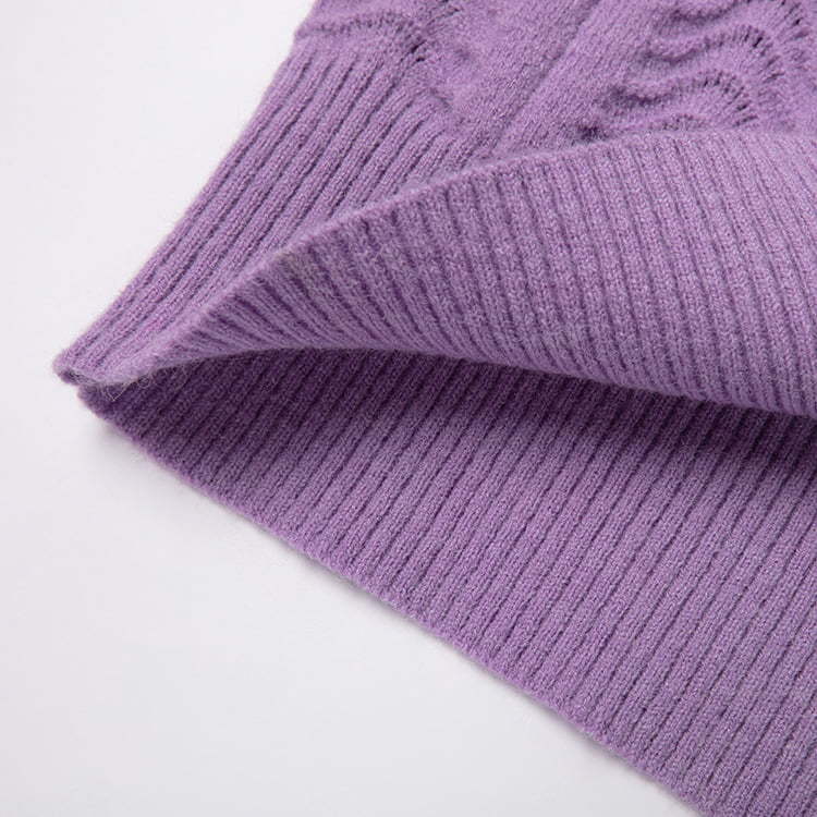 SM-K0039 Spring/Autumn Solid Loose Long Sleeve Shoulder Pleats Knitted Jumper