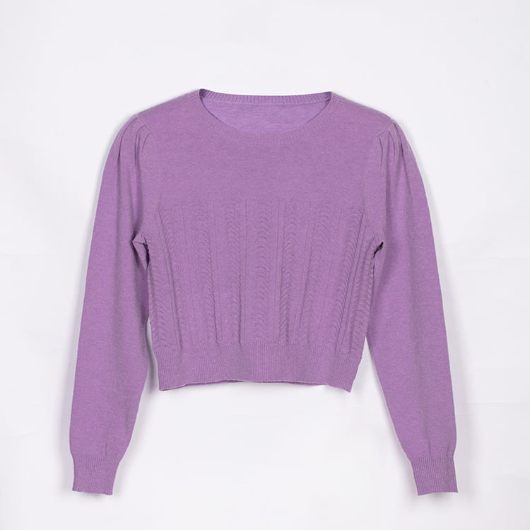 SM-K0039 Spring/Autumn Solid Loose Long Sleeve Shoulder Pleats Knitted Jumper