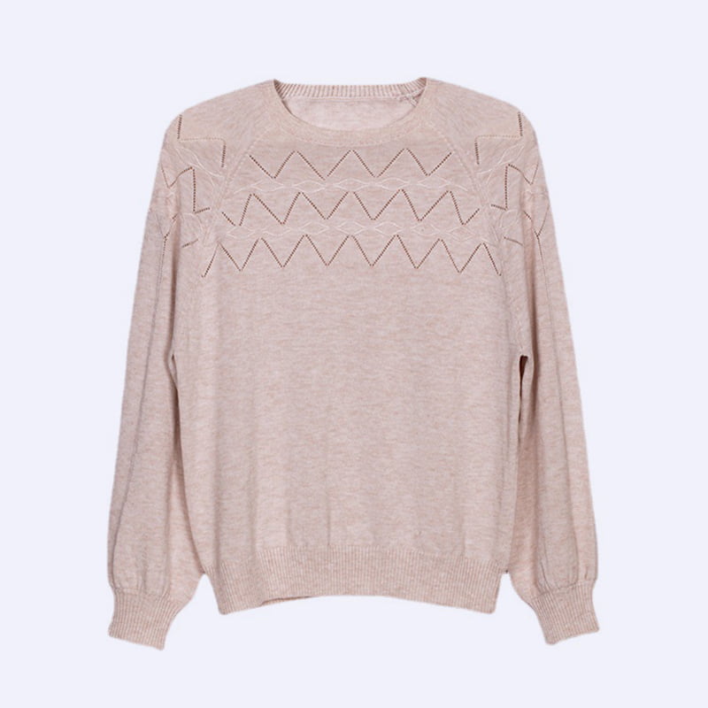 SM-K0042 Loose Long Sleeve Knitted Jumper Thin Wavy Hollow Knit Bottoming Shirt