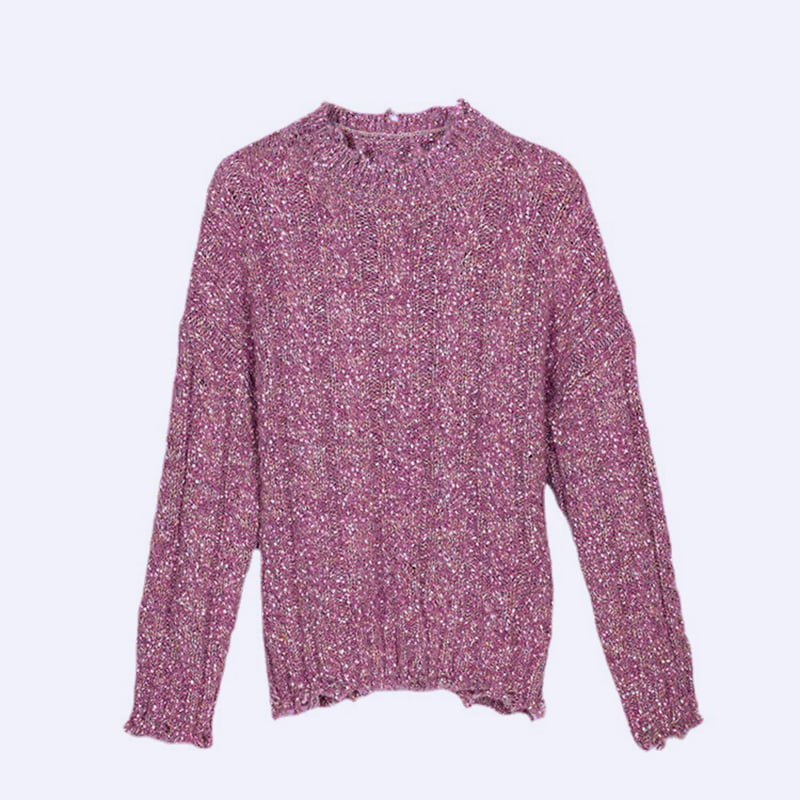 SM-K0037 Spring And Autumn Round Neck Neckline Hem Raw Notch Women Knitted Jumper