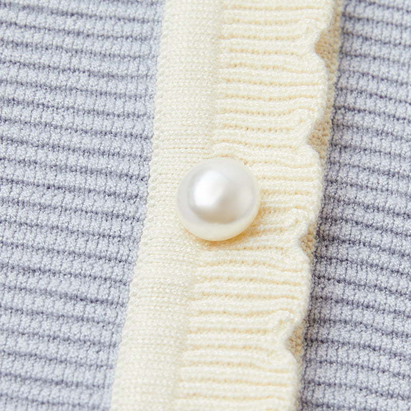 ML2210 French Doll Collar Pearl Buckle Core-spun Yarn Knit Cardigan