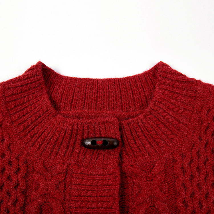 SM-K0034 Single-breasted Horn Button Jacquard Round Neck Knitted Cardigan Autumn And Winter