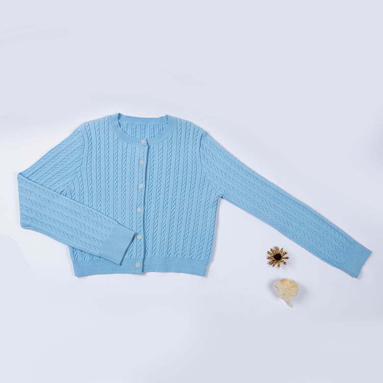 SM-K0035 Crew Neck Long Sleeve Solid Jacquard Single Breasted Knit Cardigan Spring and Autumn