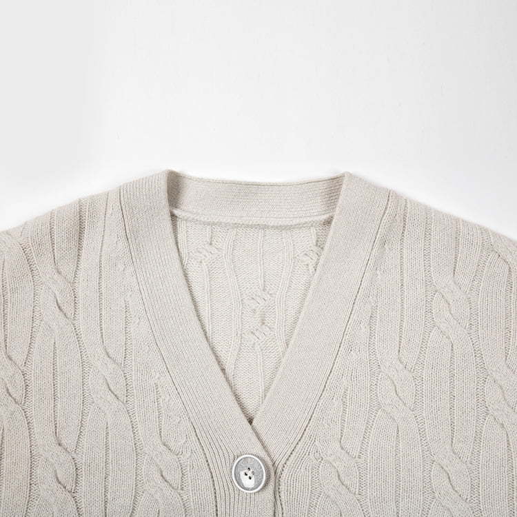 SM-K0013 Autumn/Winter Three-dimensional Twist Sweater V-neck Knitted Cardigan