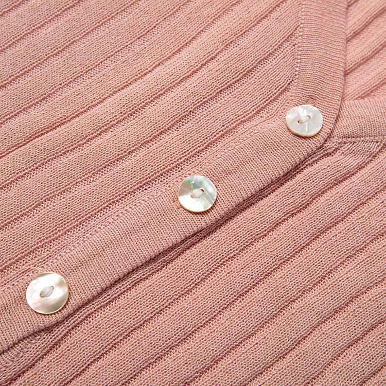 SM-K0005 Vertical Stripe Short Linen Knitted Cardigan Women's Summer Shell Button Sunscreen Jacket