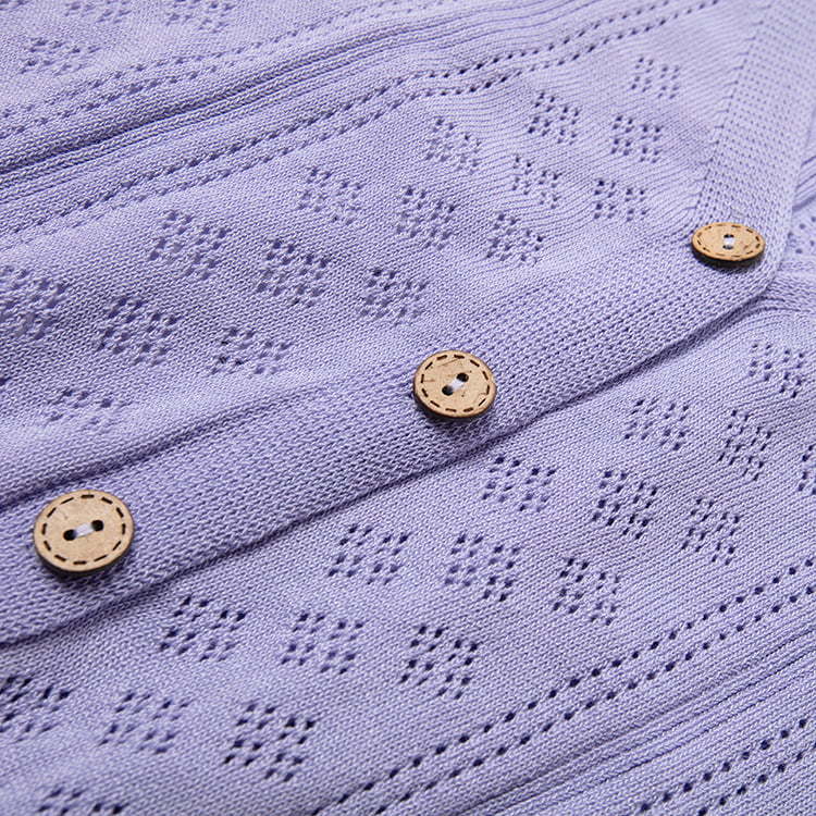 SM-K0015 Summer V-neck Short Thin Short Sleeve Hollow-out Ice Silk Knit Cardigan