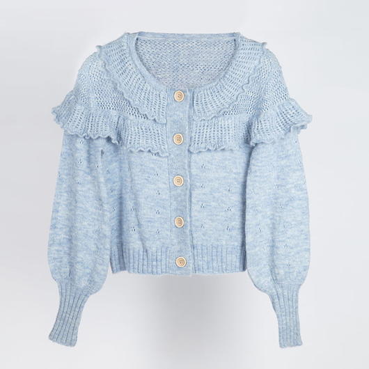 SM-K0007 Sweet Multi-layer Lace Collar Mohair Knitted Cardigan