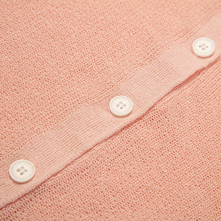 SM-K0046 V-Neck Buttoned Iced Linen Short Slim Fit Short Sleeve Knitted Cardigan