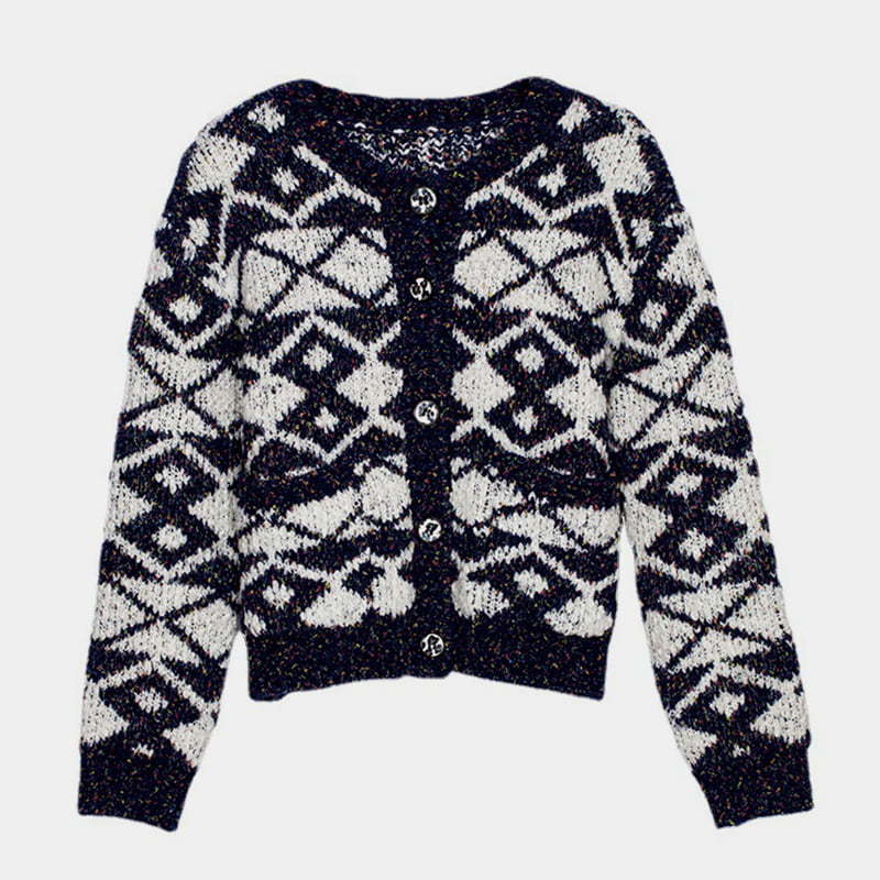 SM-K0036 Geometric Pattern Mottled Knitted Cardigan Women's Autumn And Winter Outer Wear
