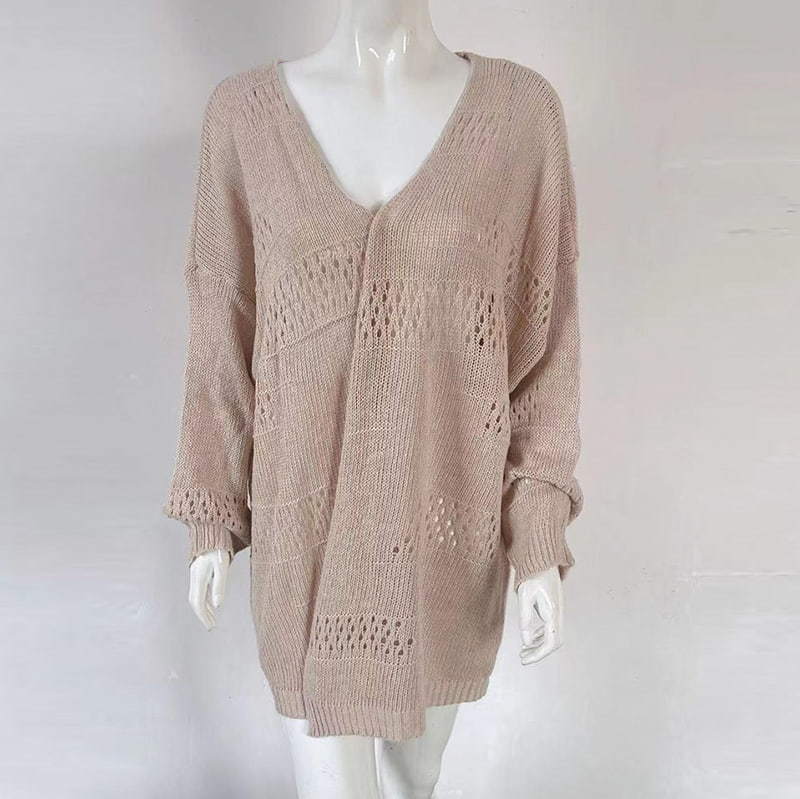 SM-K0081 Solid Color V-neck Cut-out Knitted Cardigan Sweater Coat