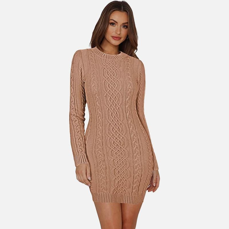 SM-K0063 High Collar Long Sleeves Slim Fit Knitted Dress