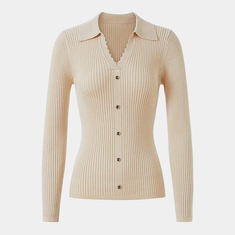 SM-K0064 V-neck Long Sleeves Thin Knitted Jumper Button Decoration